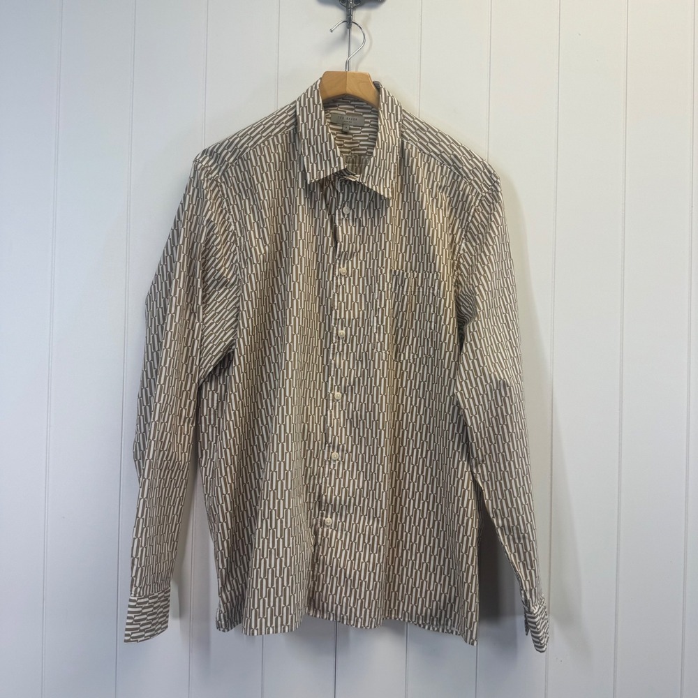 Ted Baker London Career Button Down Shirt Mens Size 3XL Geometric Minimalist